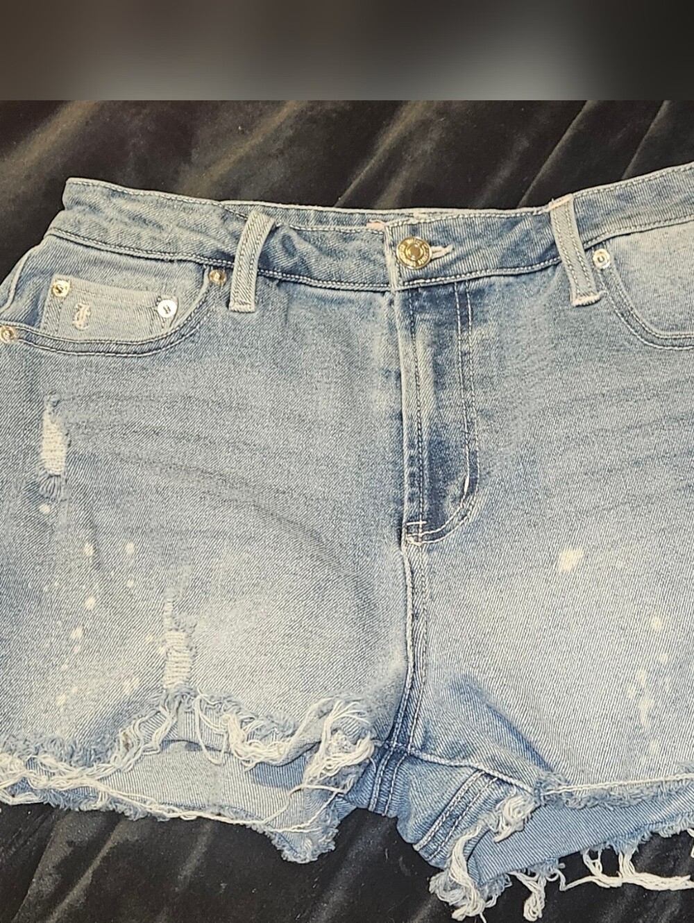 Juicy Couture Light Blue Distressed Heart Back Pocket Denim Shorts - Picture 2 of 3